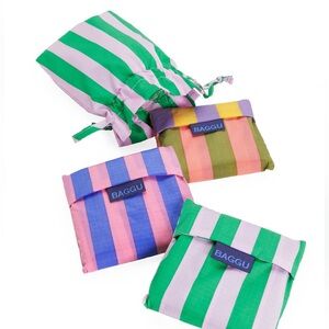 BAGGU Standard Set of 3 Reusable Bags Awning Stripe NWT